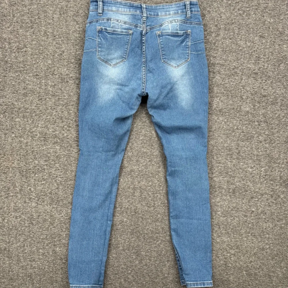 Fashion Nova Womens Distressed Skinny Jeans Medium Wash Blue Ripped Denim Size 9